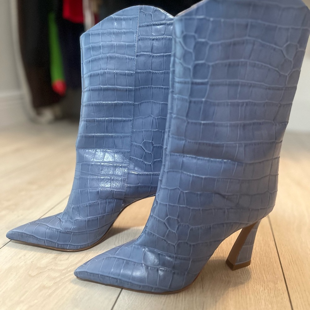 Blue Croc-Embossed Women's Boots